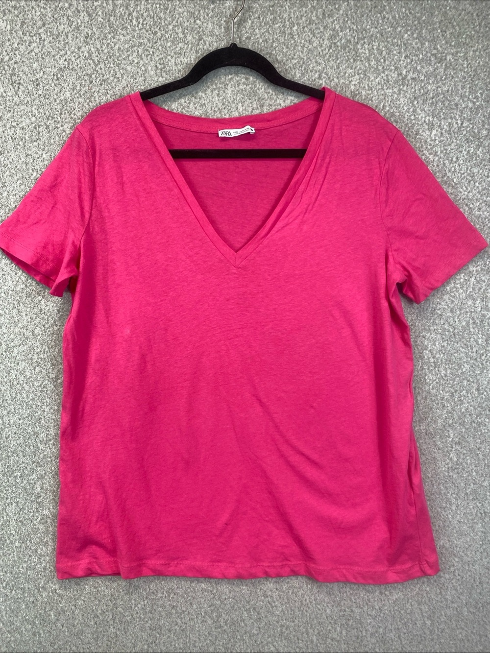 Zara 100% Cotton Soft Knit Top Womens XL Pink Short Sleeve Lounge Sleep Comfy